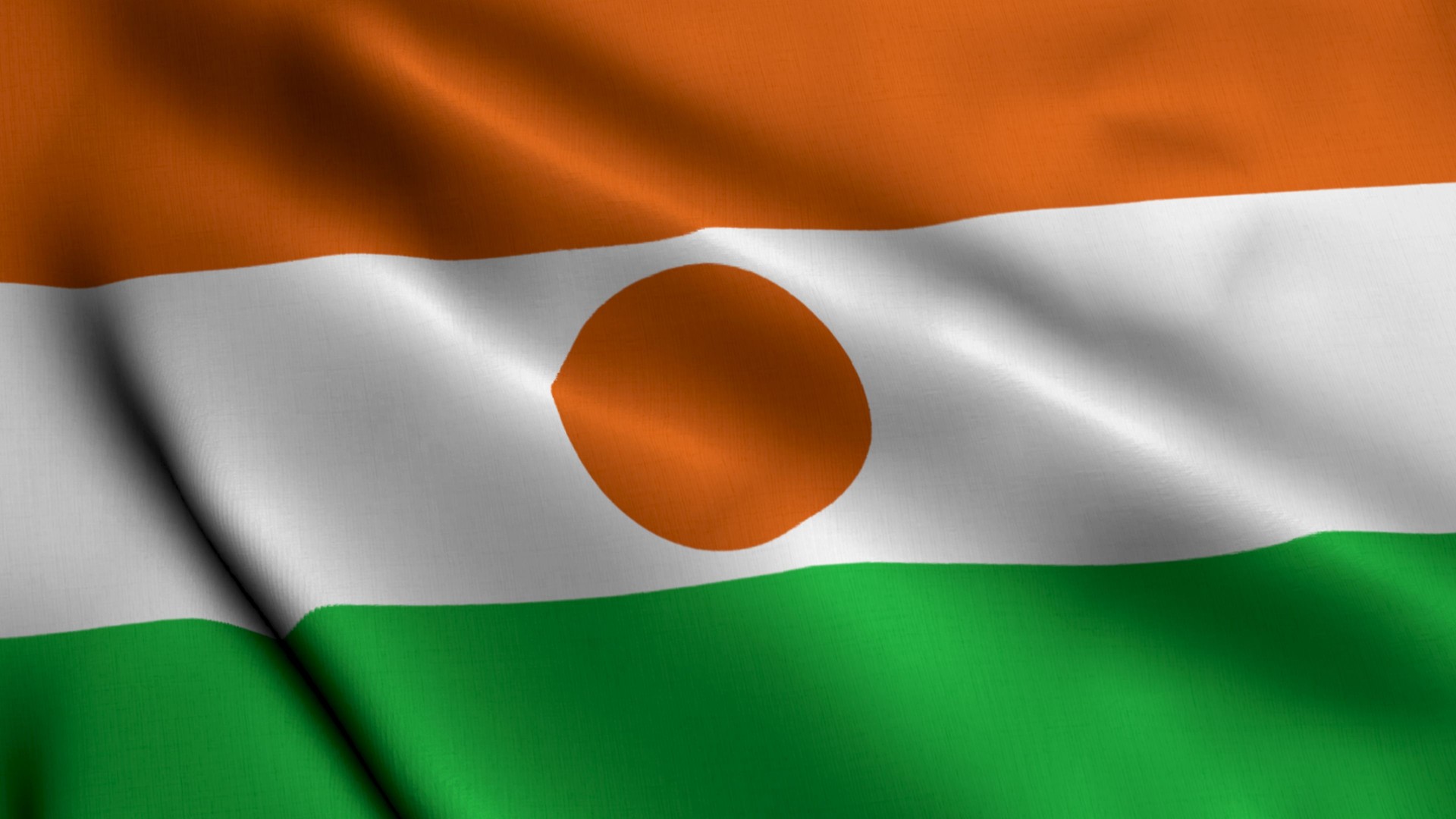 Niger Flag. Waving  Fabric Satin Texture Flag of Niger 3D illustration. Real Texture Flag of the Republic of the Niger
