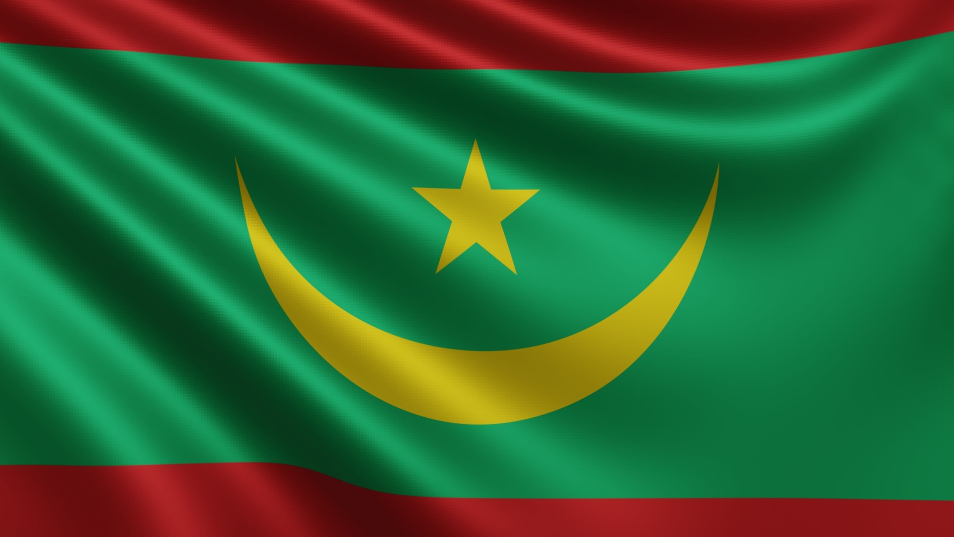 Render of the Mauritania flag flutters in the wind close-up, the national flag of Mauritania flutters in 4k resolution, close-up, colors: RGB.